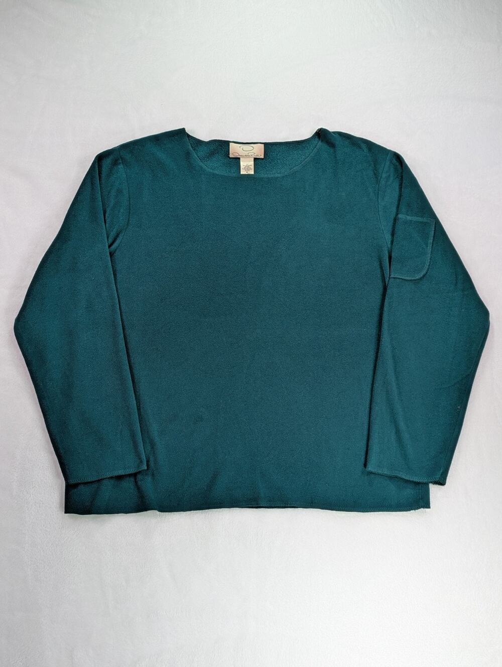Oscar de la Renta Teal Micro Fleece Long Sleeve Top M VTG Y2K